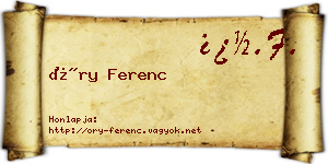 Őry Ferenc névjegykártya